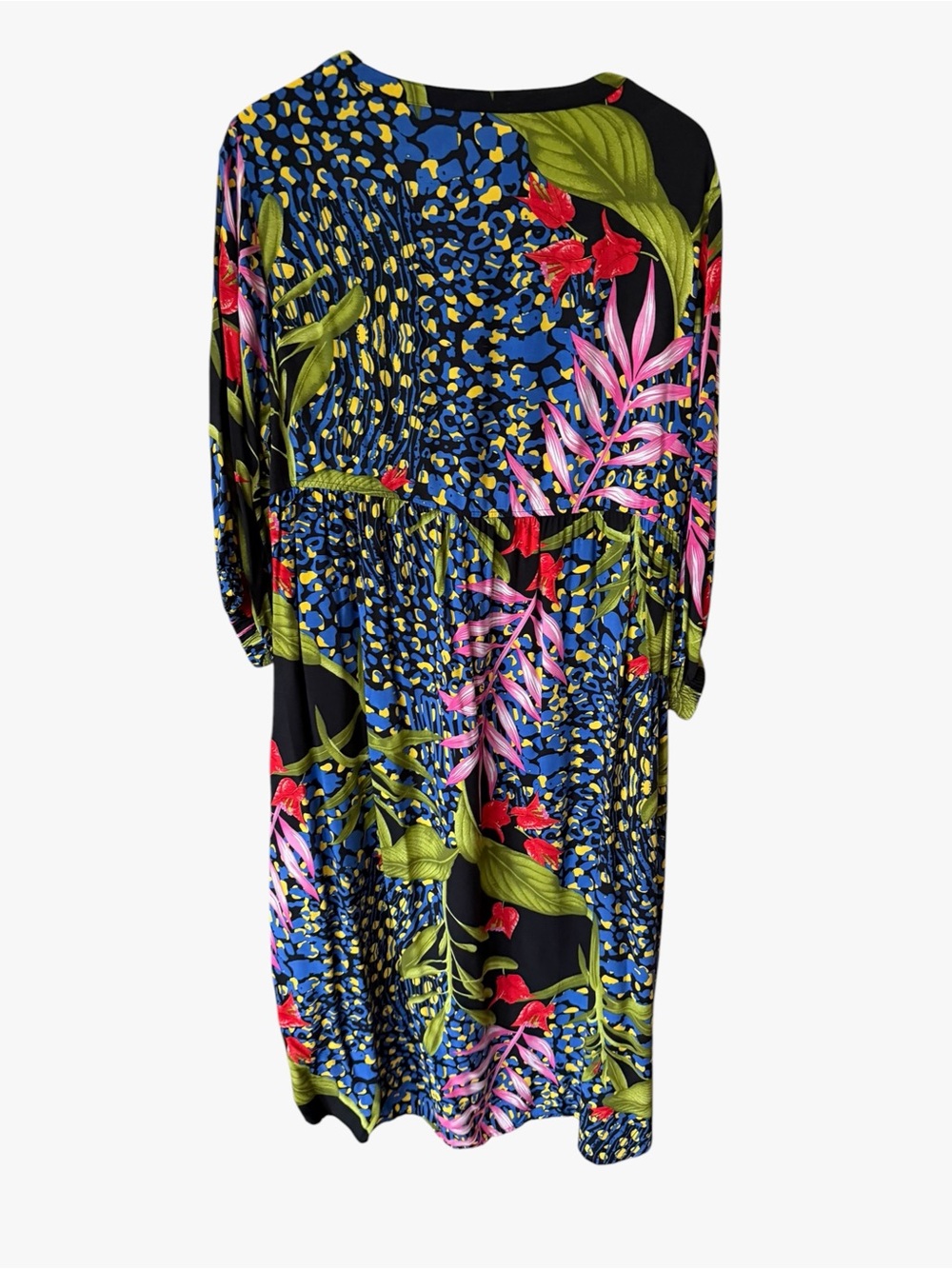 Chances R Botanical-Print Long Sleeve Midi Dress in Black and Multicolor